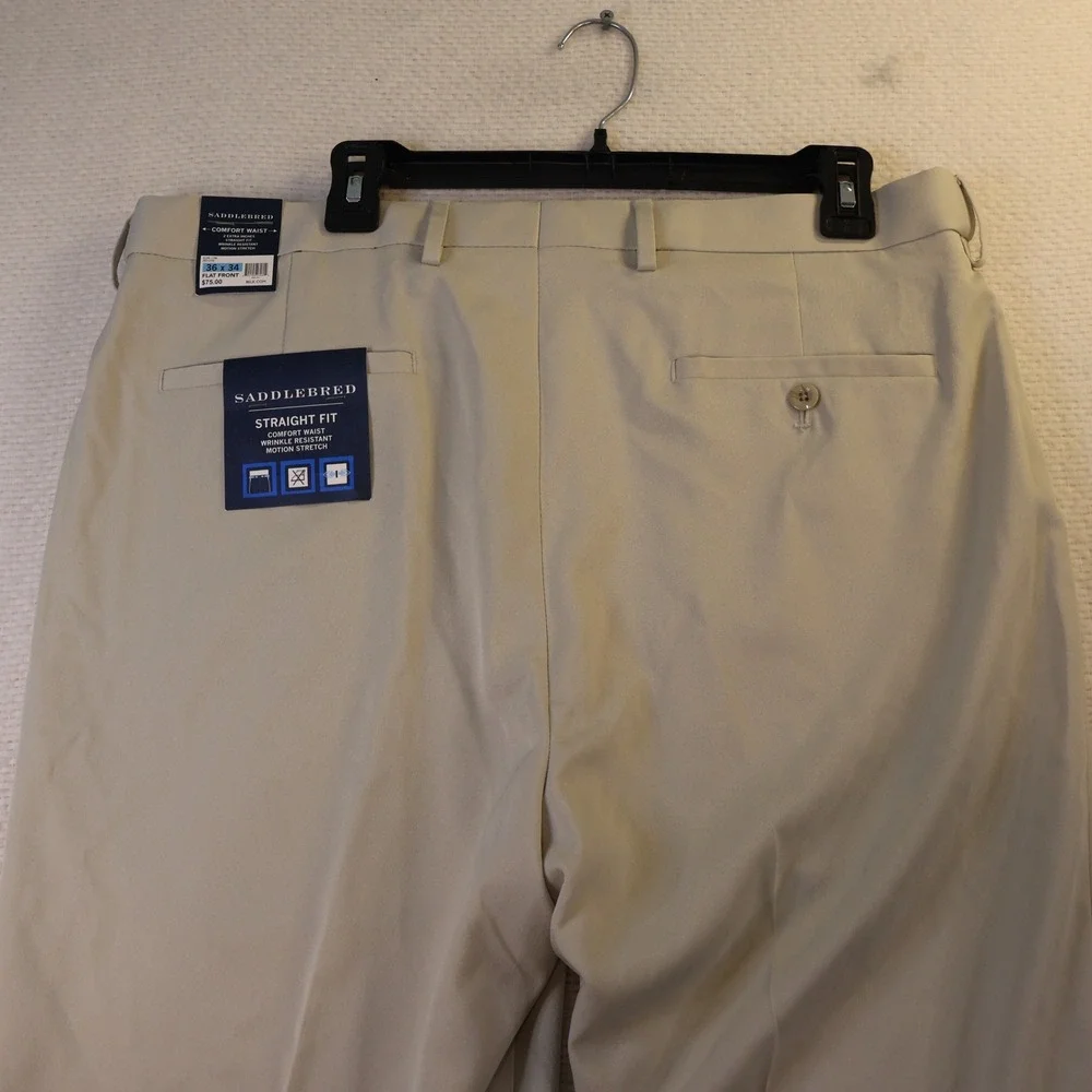 Saddlebred Mens 36x34 Dress Pants Tan Straight Fit Wrinkle Resistant Stretch
